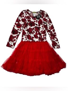 Little Mass Red and Black Floral Top with Rhinestone Accents